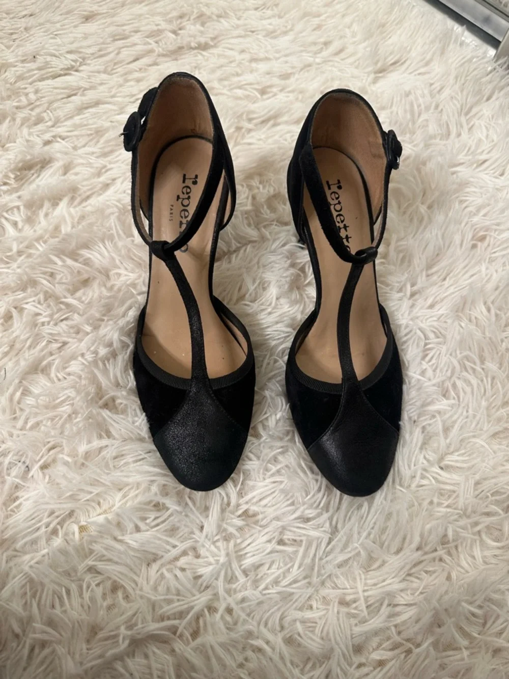 Repetto Baya T-Strap Pumps in black suede size 36